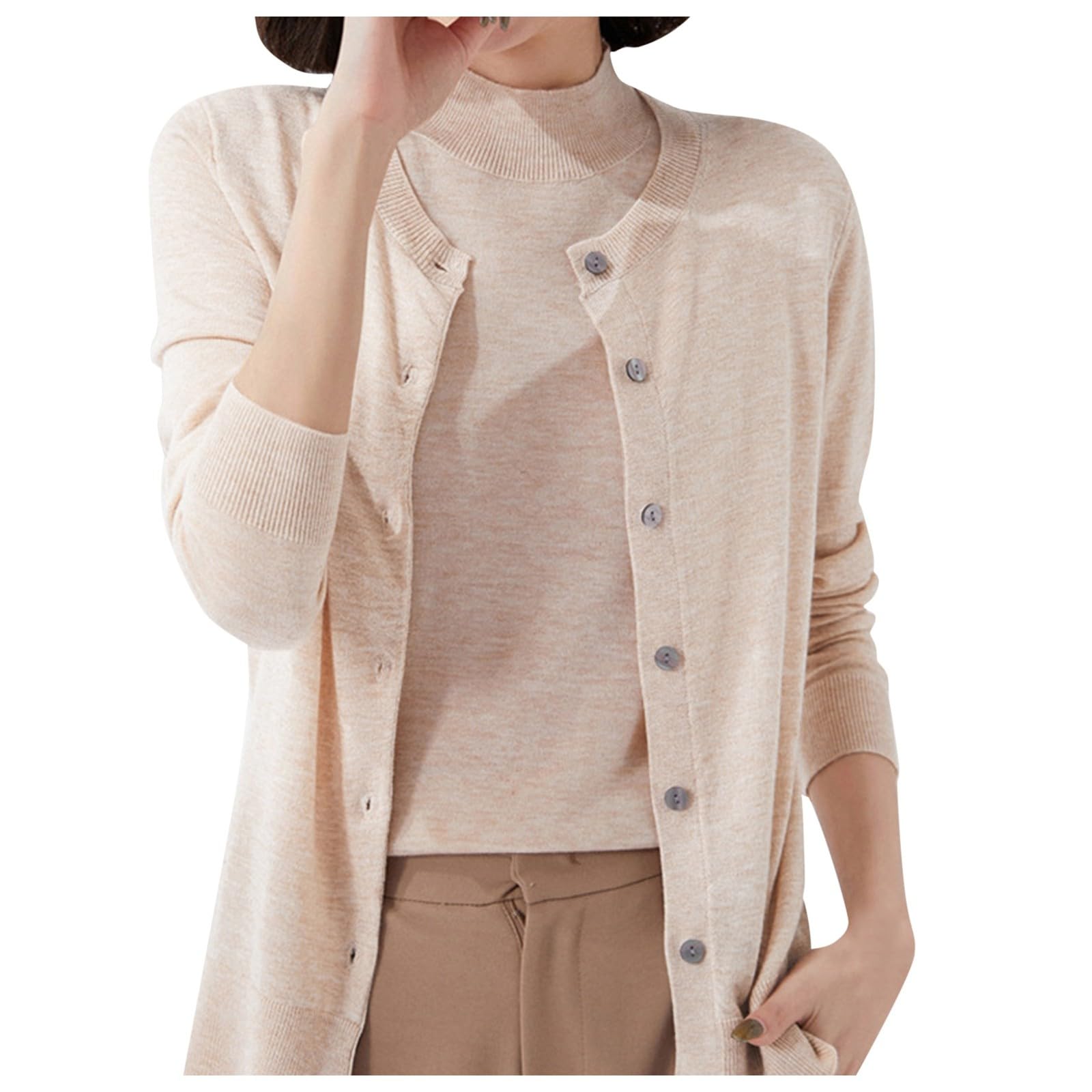 Cardigan Décontracté Léger Gilet Femme - Pull Cardigan Léger Coupe Slim pour Veste en Tricot À Manches Longues Et Col Rond Ouvert sur Le Devant