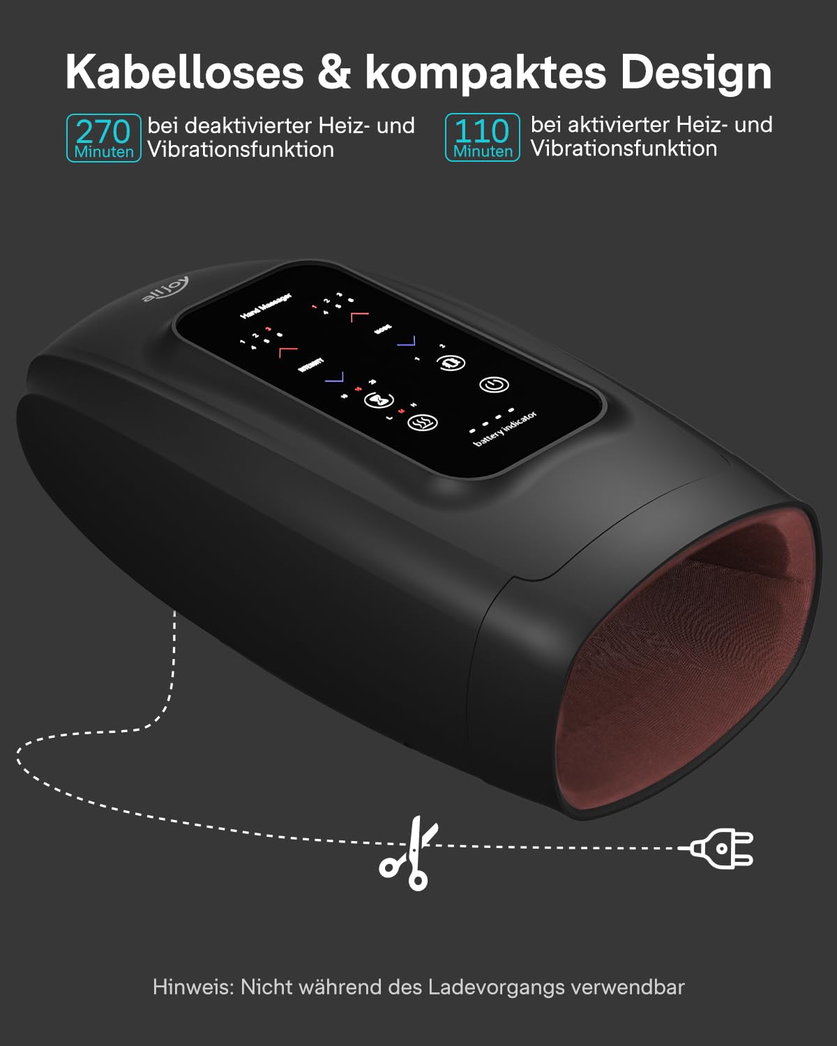 ALLJOY Handmassagegerät Touchscreen Shiatsu Wärme Kompression Arthritis