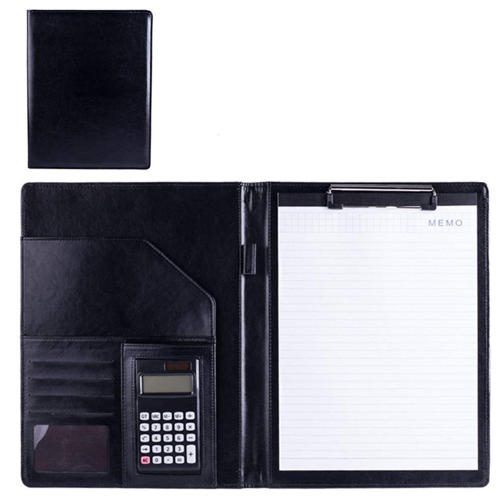 Cartella portadocumenti in pelle, multifunzione, con calcolatrice, borsa per documenti aziendali (nero, 323 x 250 mm)