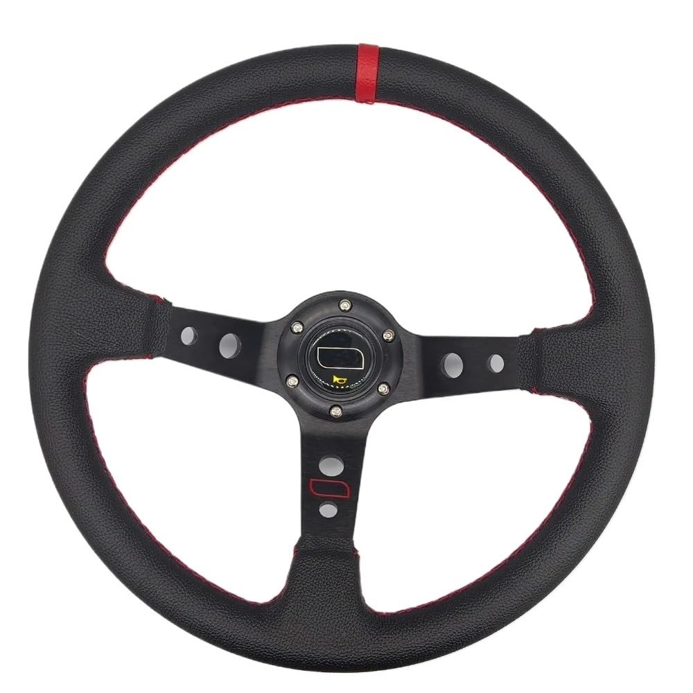 Volante Desplazado, Volante Deportivo Volante deportivo universal de 14 pulgadas y 350 mm de PVC y PU for carreras de coches de aluminio.(Leather-Black-Red)