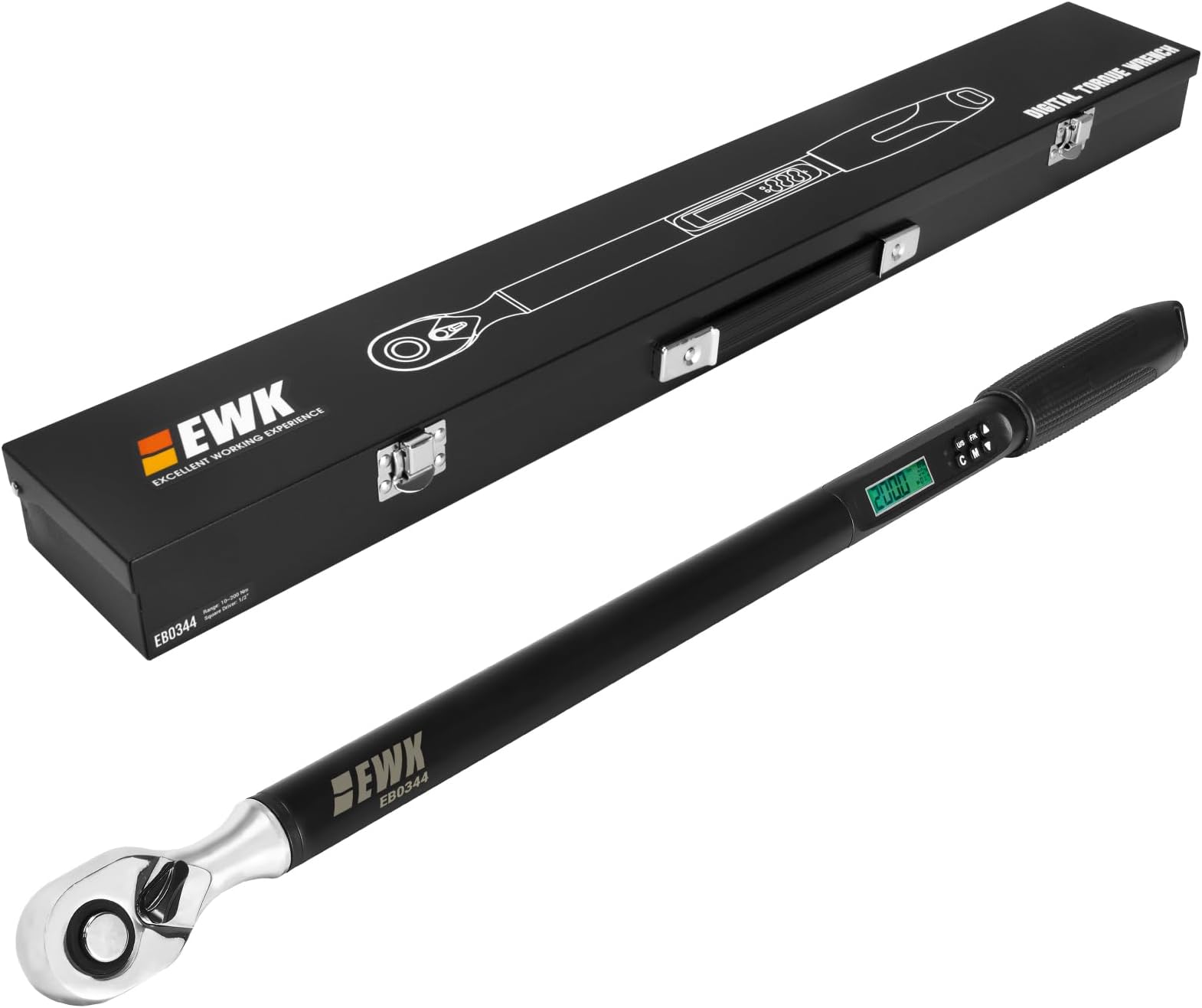 EWK 1/2" Drive Digital Torque Wrench 7.4-147.6 ft-lbs (10-200 Nm) with LED Display & Audible Buzzer, for Car Repairs and Medium to Heavy-duty Applications