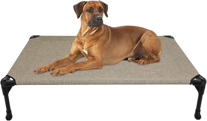 Veehoo Cooling Elevated Dog Bed, Portable Raised Pet Cot with Washable & Breathable Mesh, No-Slip Feet Durable Dog Cots Bed for Indoor & Outdoor Use, Large, Beige Coffee