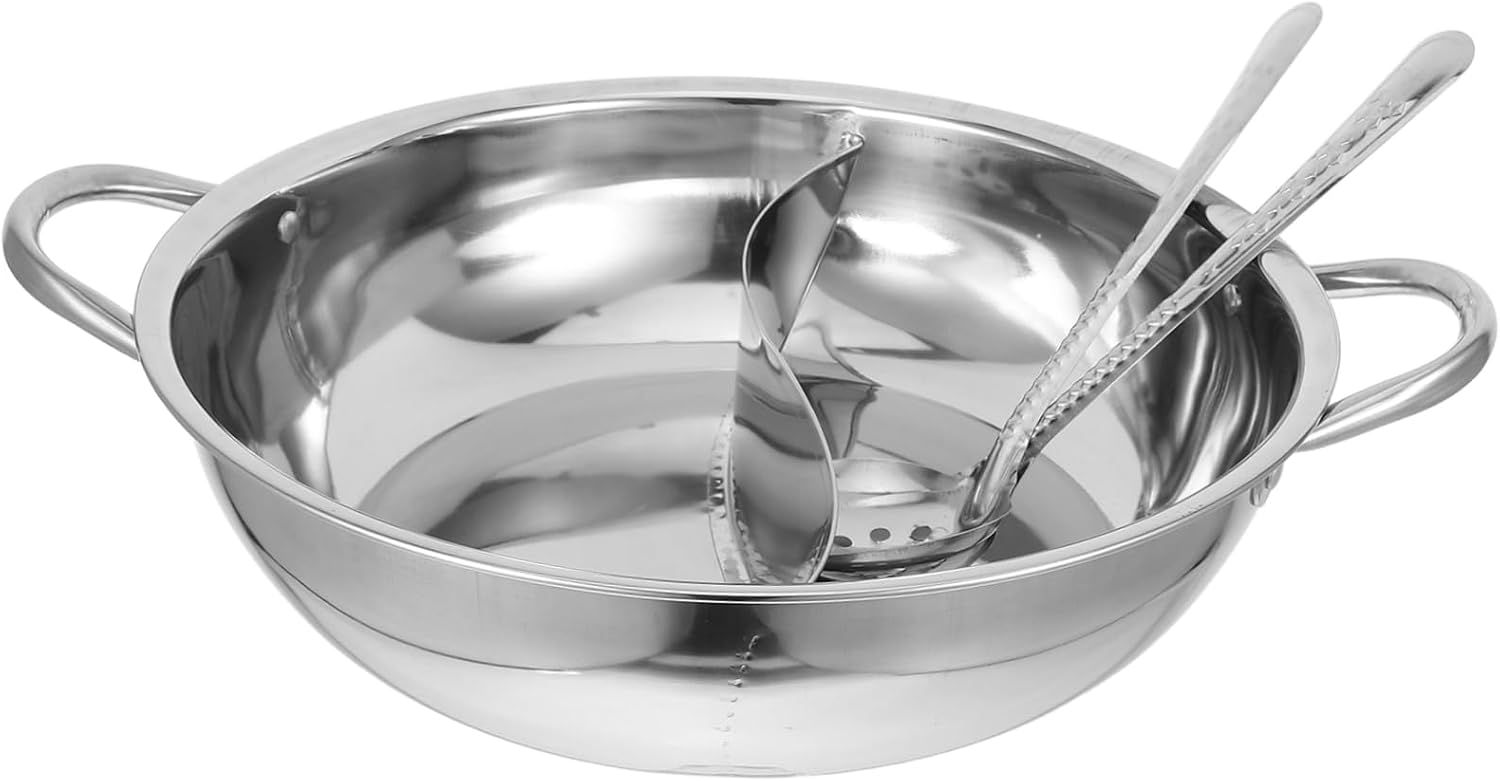 Divided Hot Pot 28cm Stainless Steel Cookware with Ladle