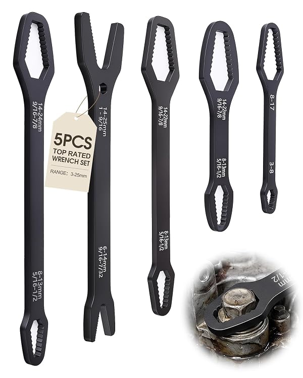 Vorhixa 5PCS Universal Self Adjusting Wrench, Double Ended Car Torx Wrench Set with Self Locking for 1/8 to 1 Inch Nuts, Multifunctional Spanner Hand Tools for Auto Repair Home Outdoor Riding by Vorhixa - Used condition - US$16.14