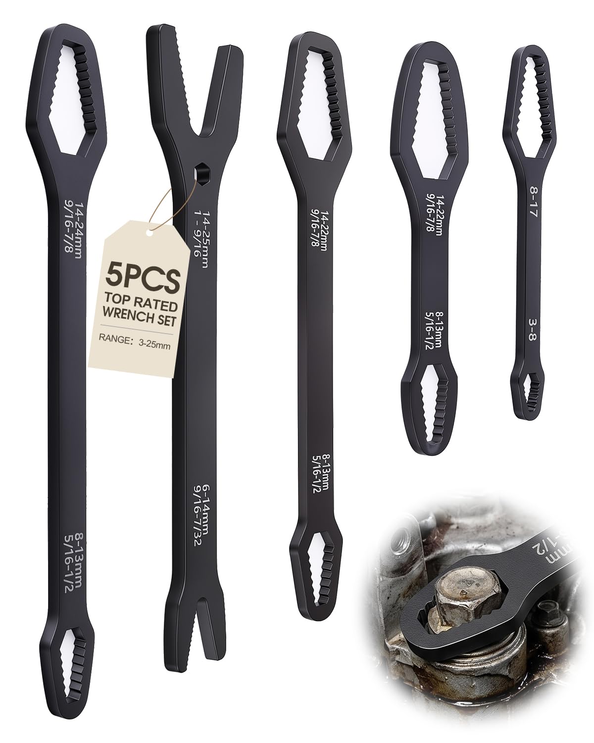 Vorhixa 5PCS Universal Self Adjusting Wrench, Double Ended Car