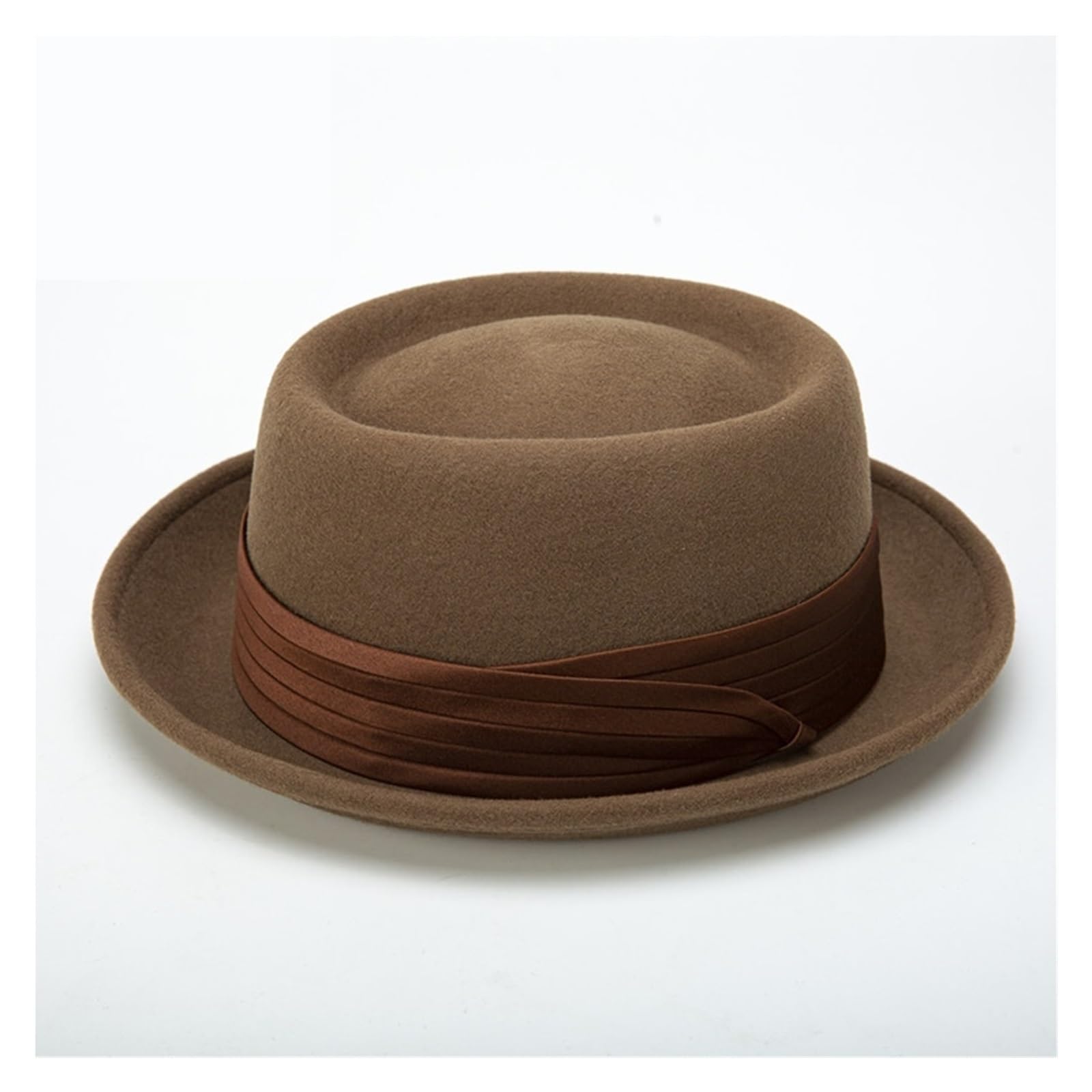 Sombrero Pork Pie de ala enrollada negro for hombre, sombrero Fedora lana blanca, gorra jazz invierno, caballeros Parte Superior Plana(Black,M 56 to 58cm)