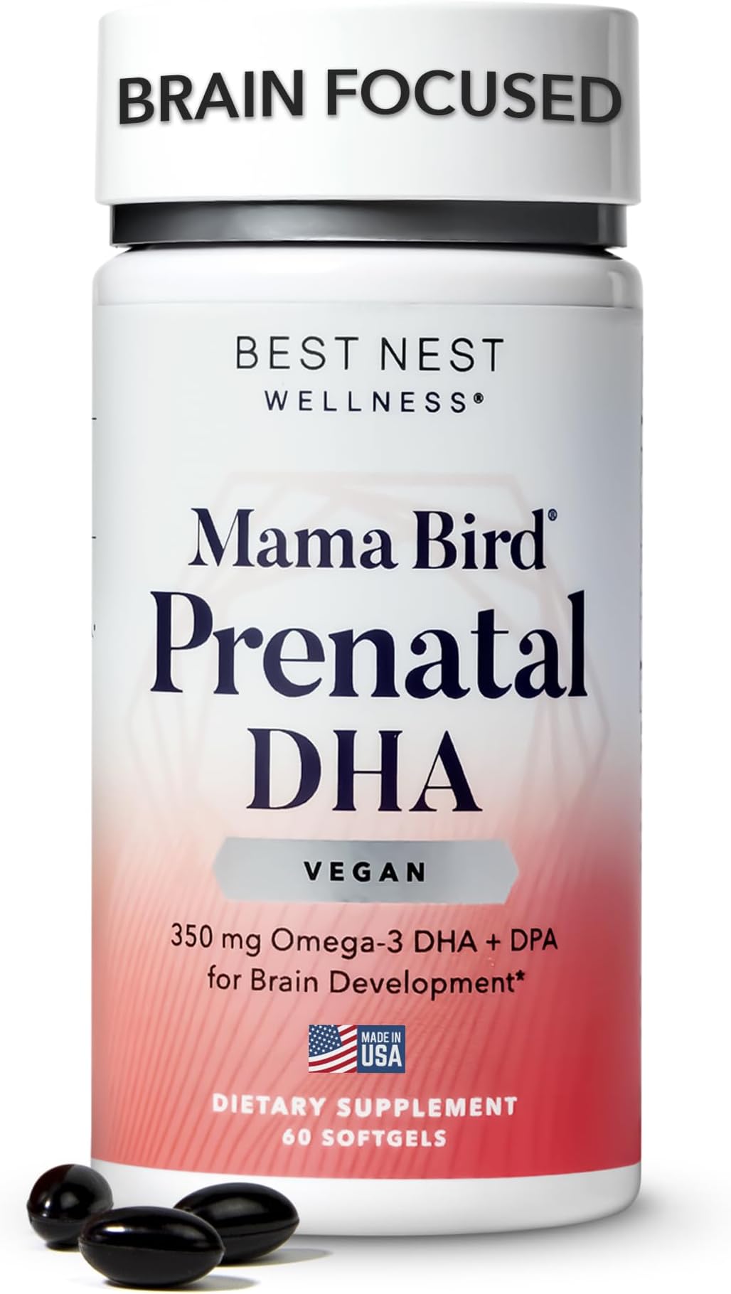 Mama Bird Vegan Prenan Prenatal DHA Vitamin, Algae Omega 3 Supplements, Supports Baby's Brain & Eyes, Easy to Swallow Softgels, Includes Bonus Healthy Pregnancy & Lactation Secrets, 60 Ct