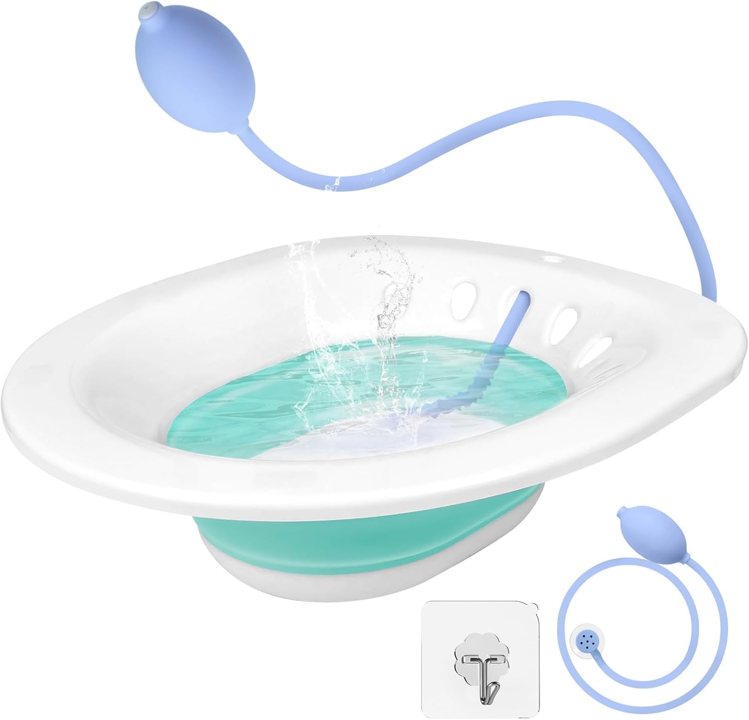 DEANIC Sitz Bath for Toilet Hemorrhoids, Postpartum Care, Collapsible Sits Bath Tub for Hemorrhoids Treatment, Yoni Steam Seat Basin, Elderly Sit Bath with Flusher Pump (Green)