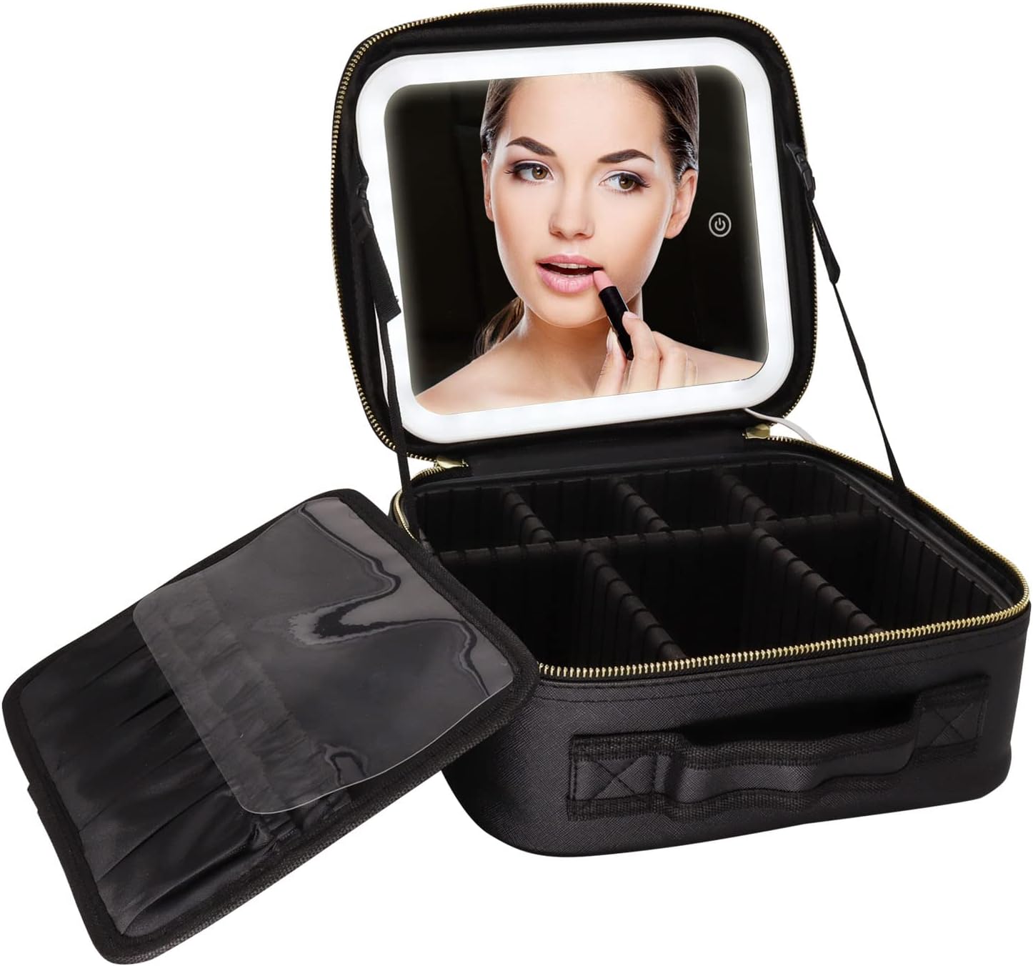 CHIKYTECH Makeup Bag With Mirror and Light, Travel Makeup Bag Organizer with