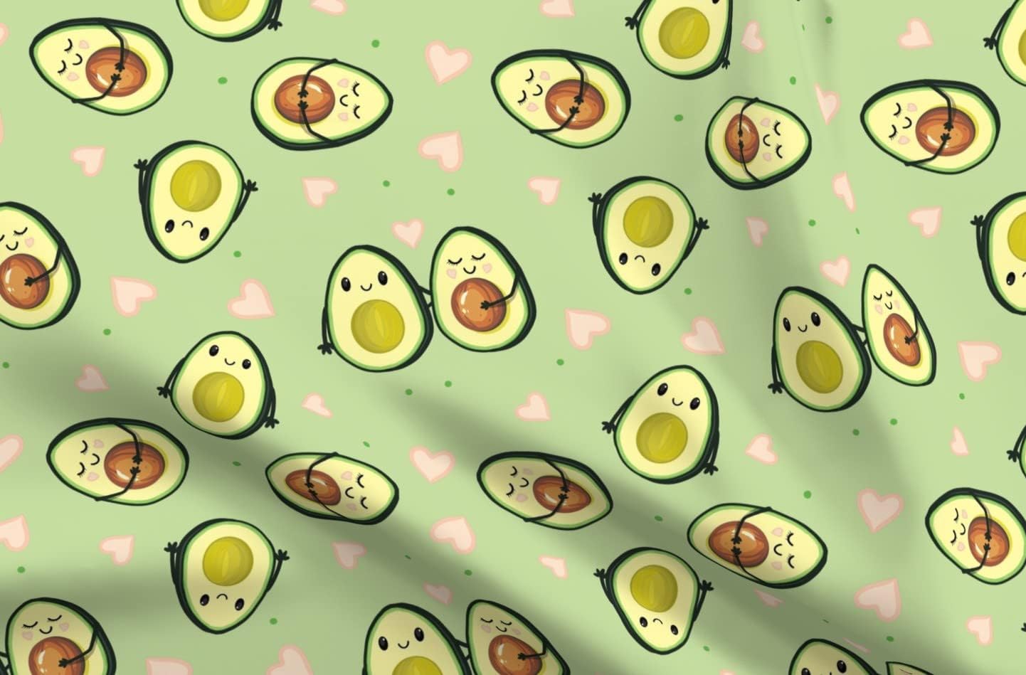 Spoonflower Fabric - Hearts Happy Cartoon Kitchen Avocado Friendly Printed on Organic Cotton Sateen Fabric by The Yard - Sewing Quilting Apparel Home Decor