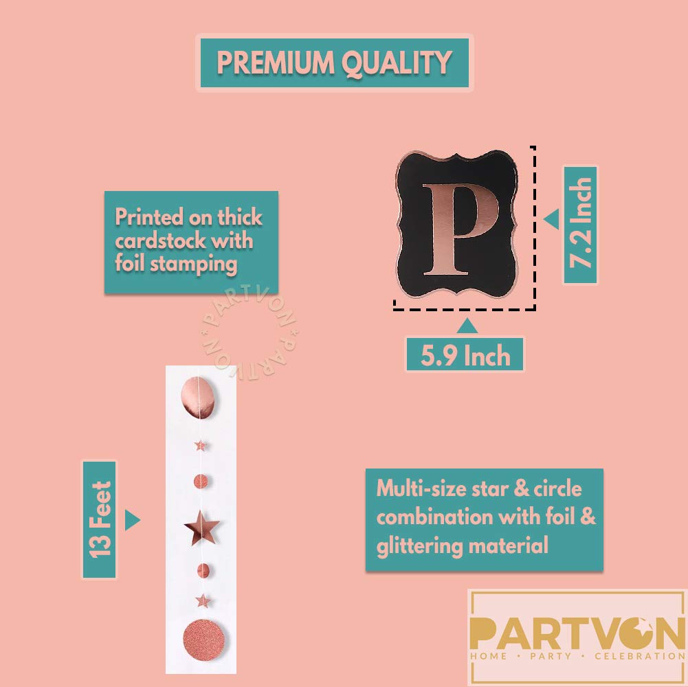 Rotgoldenes Banner zum Ruhestand | Glitzer-Roségold-Girlande mit Kreis-Punkten und Glitzernden Sternen, Papier-Wimpelkette zum Aufhängen für Ruhestandsdekorationen | Luxuriöses Partyzubehör für Frauen