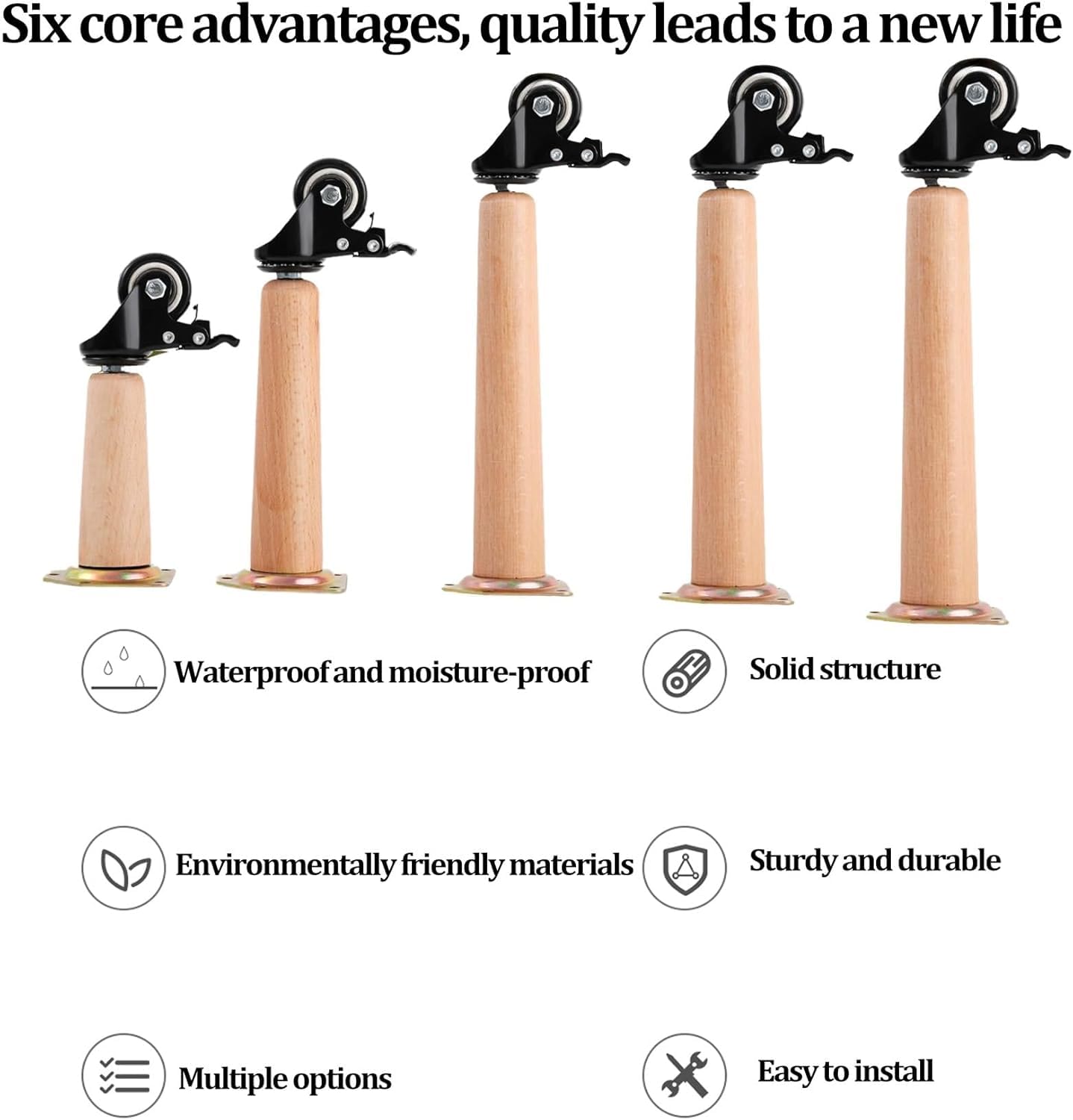 Gambe di Ricambio per Mobili in Legno 4 Pezzi, Gambe per Mobili in Legno con Ruota Universale, Piedini per Divani Affusolati, Gambe per Panche, Gambe per Sedie Rialzate per, Vertical, 25+6.2 cm