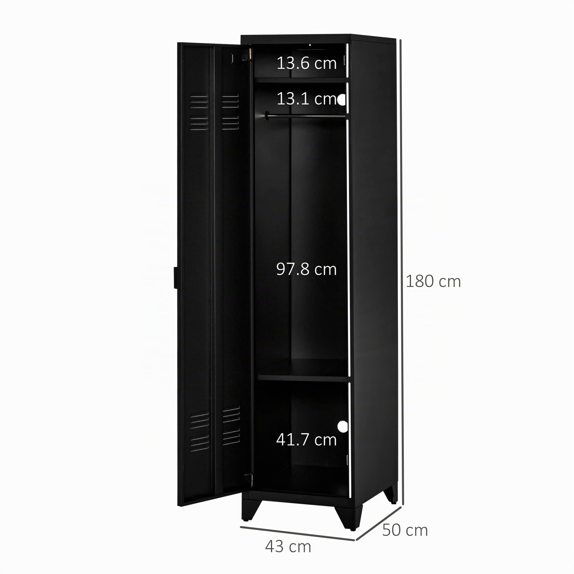 homcom Armario metálico de estilo industrial con una puerta, mueble multiusos para entrada y dormitorio, 43 x 50 x 180 cm, negro