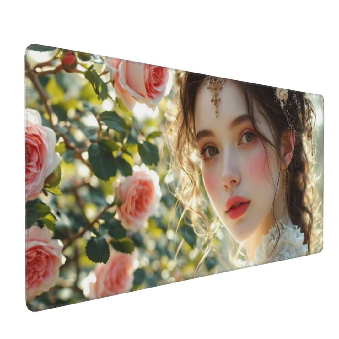 Alfombrilla Ratón, Alfombrilla Raton Gaming XXL 1500 x 800 x 3 mm Alfombrilla Escritorio, Mouse Pad con Base Antideslizante y Bordes Cosidos, para Gaming en Casa Alfombrilla Raton Mujer Rosa Y-1595