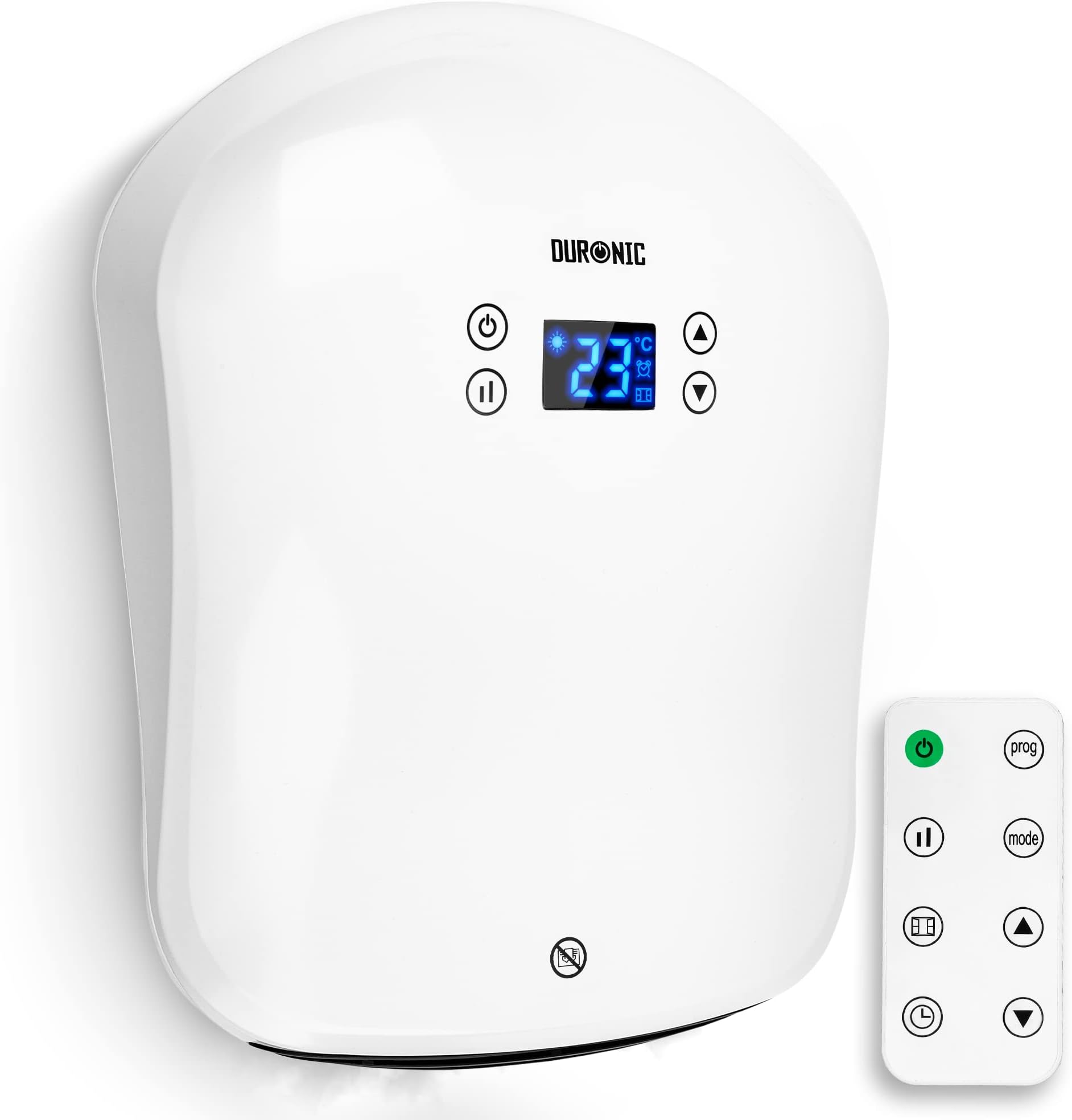 Duronic Bathroom Fan Heater BFH21 | Wall Mounted Downflow Blower | Timer Functions | Adjustable Heating Power 1000-2000W | Remote Control | Waterproof IP24, ERP LOT 20 Compliant