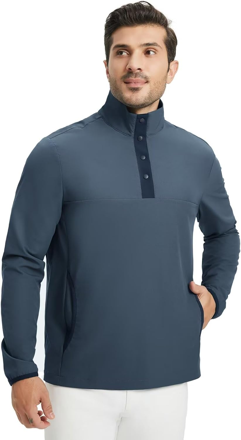 M MAELREG Mens Half Button Golf Pullover for Men with Pockets Mock Neck Sports Dry Fit Lightweight Long Sleeve Mens Pullover - Image 2