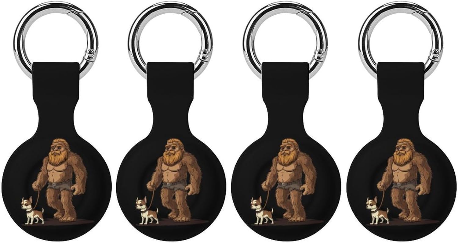 Funny Bigfoot Sasquatch Walking Chihuahua Funny Cover Compatible with AirTag Case Protector GPS Tracker Holder with Keychain