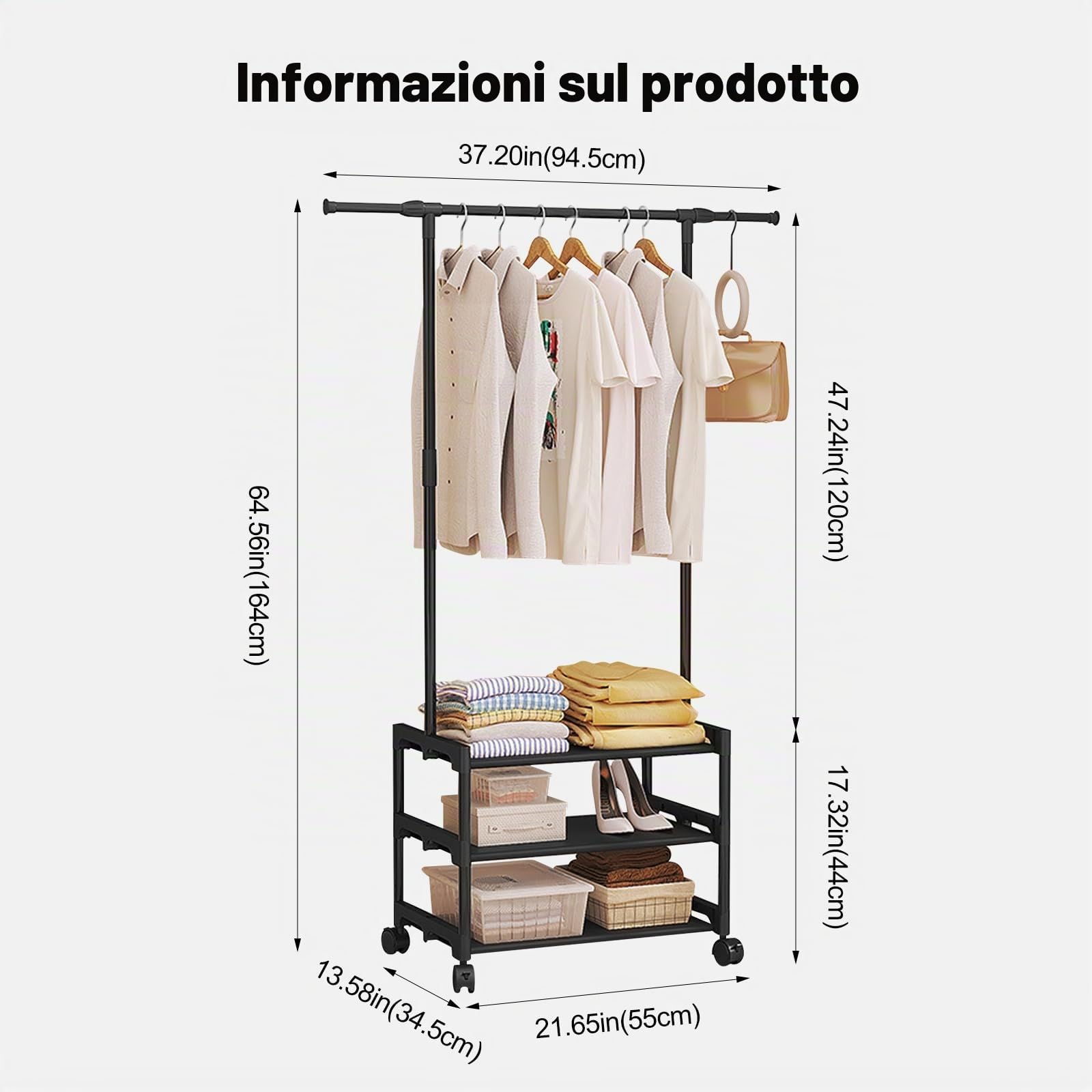 Ergocar Appendiabiti Da Stoccaggio Con Gancio Metallico Con Rack Multistrato Design Multifunzionale Mobile a 360 ° e Stabile Adatto Per Camera Da Letto, Soggiorno e Portico
