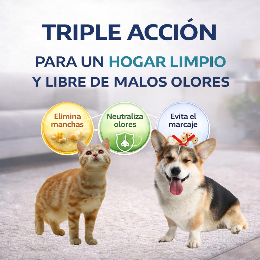 Limpiador de Manchas y Olores para Mascotas | Elimina Orina, Heces, Comida y Huellas | Evita Marcaje Repetido | Para Suelos, Alfombras y Tapicerías | Varios formatos (5 Litros)