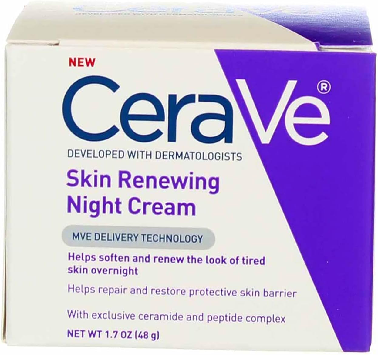 CeraVe Huidvernieuwende Nachtcrème | Niacinamide, Peptide Complex en Hyaluronzuur Moisturizer voor Gezicht | 48g