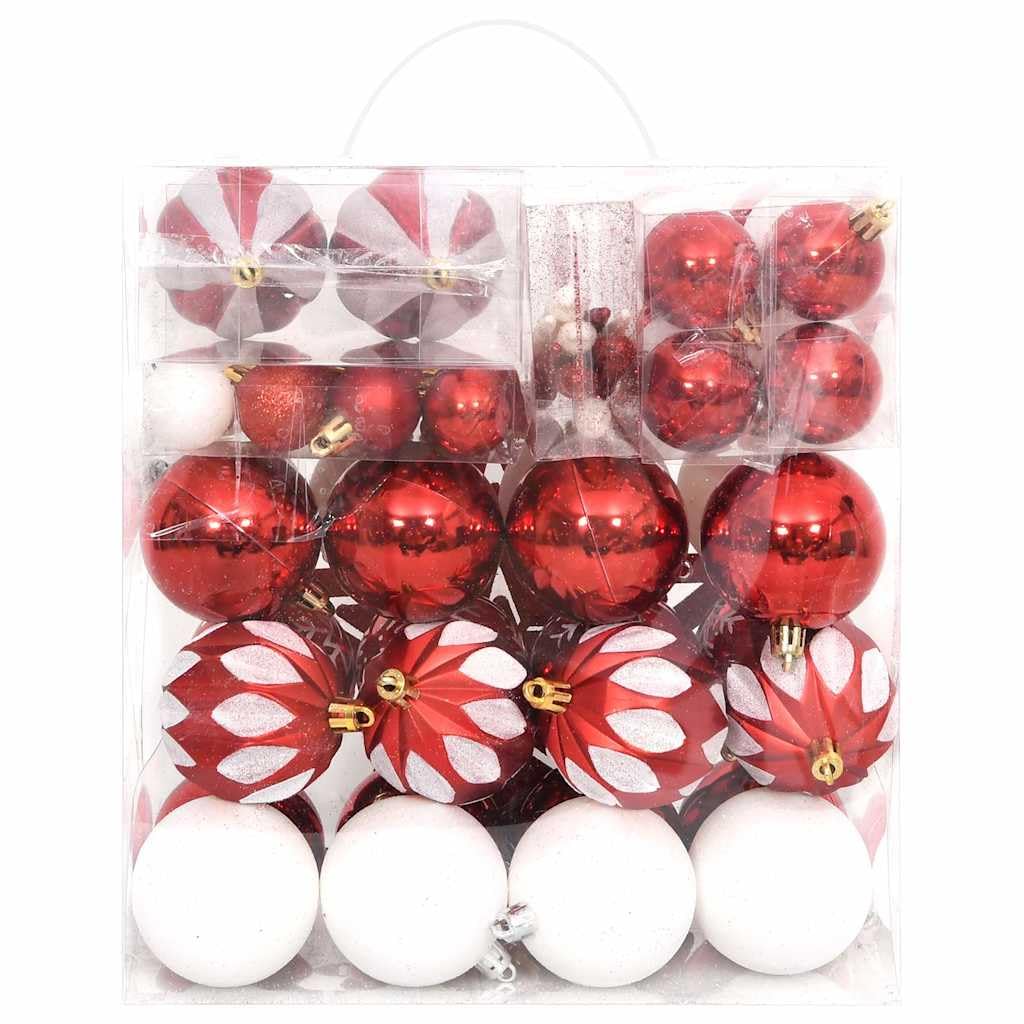 64-TLG. Juego de bolas de Navidad, color rojo y blanco