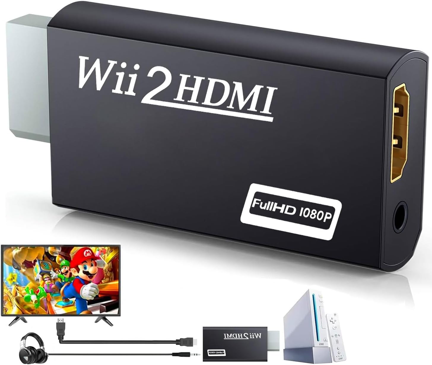 CHS Wii to HDMI Adapter, Supports Wii U, HDTV, Monitor, NTSC 1080p Video Audio Output with 3.5mm Audio Jack