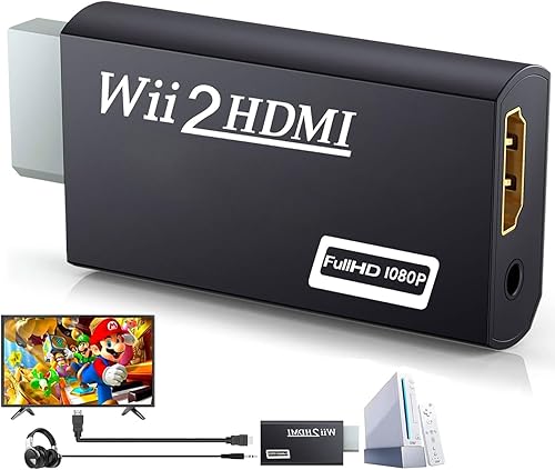 CHS Adaptador Wii a HDMI, compatible con Wii U, HDTV, monitor, salida de audio de video NTSC 1080p con conector de audio de 0.138 in