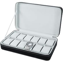 NovelBee 12 Slots Watch Boxes,Portable Zip Watch Jewelry Display Case with Removable Pillow for Watch Jewelry Storage