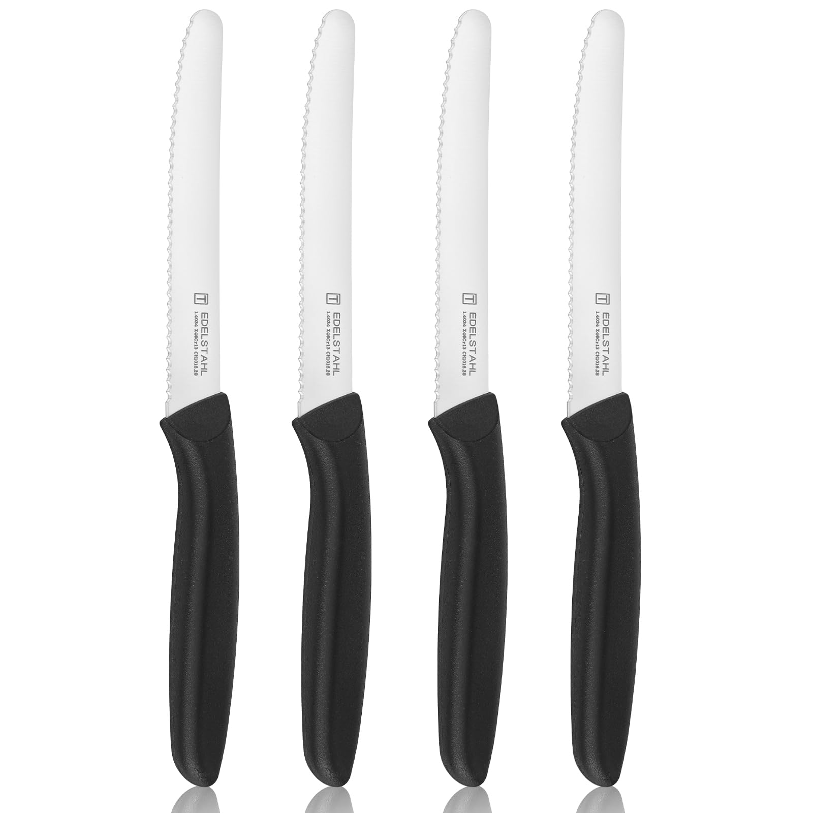 targzier 4 Tomato Knives,Wavy Edge,Stainless Steel,Ergonomic Handle,Black