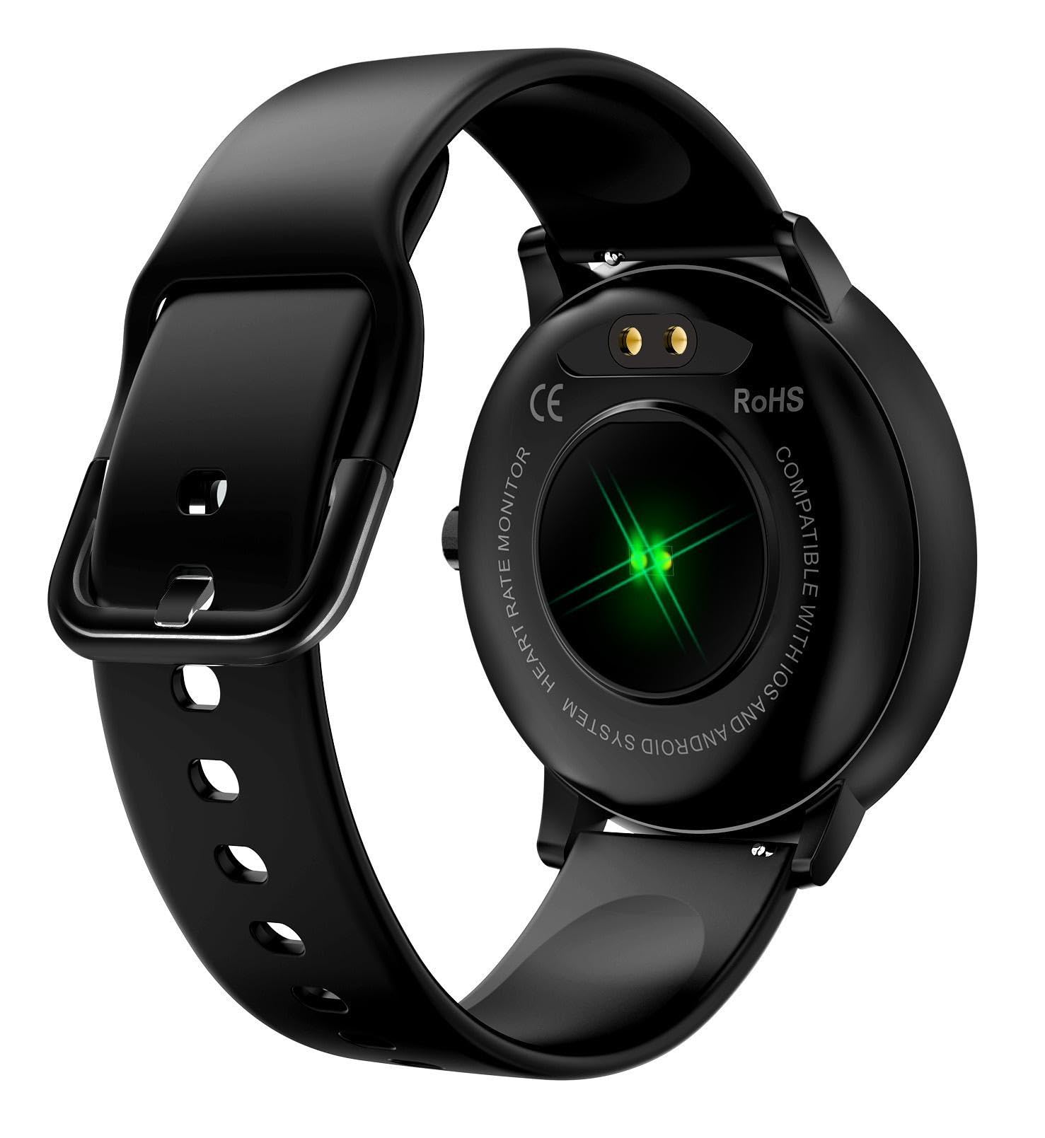 Emporia Watch Basic Smartwatch, Uhr mit Schlafüberwachung, Herzfrequenzmessung, Blutsauerstoffmessung & Blutdruckmessung, Inkl. Schrittzähler, Wettervorhersage Funktion, Für Damen & Herren, Schwarz