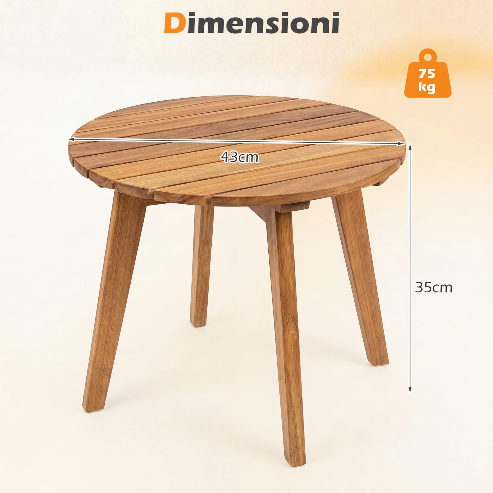 COSTWAY Tavolino da Esterno Compatto in Legno, 35x35x43 cm, Portata 75 kg