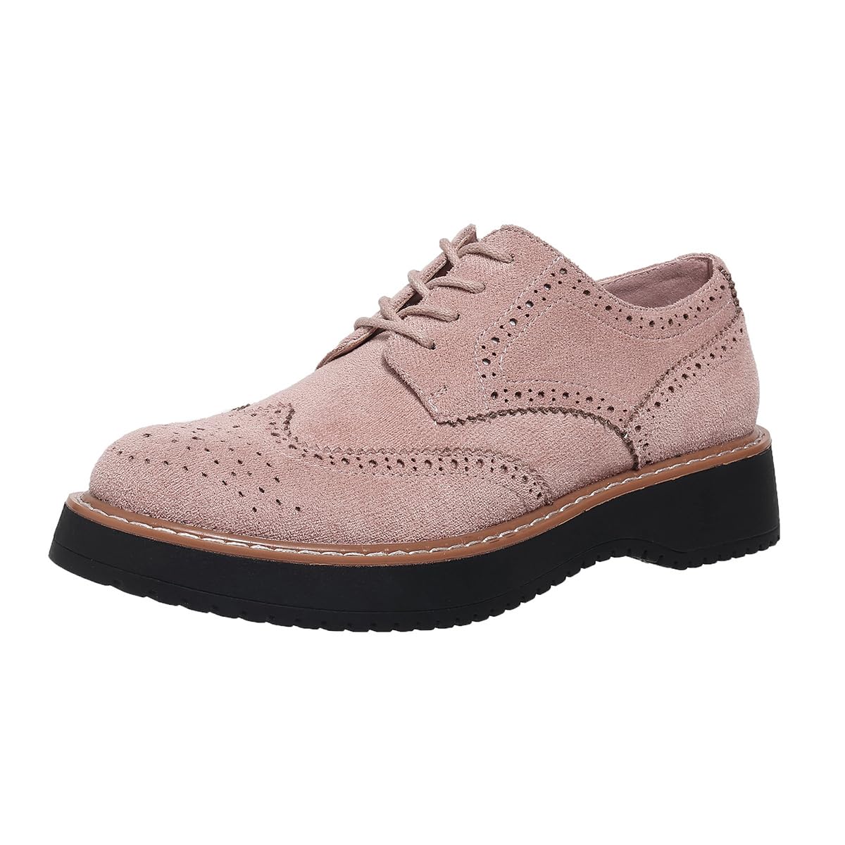 Oxford Shoes for Women Round Toe Lace Up Vintage Platform Casual Wingtip Brogues Low Heel Dress Shoes Dressy