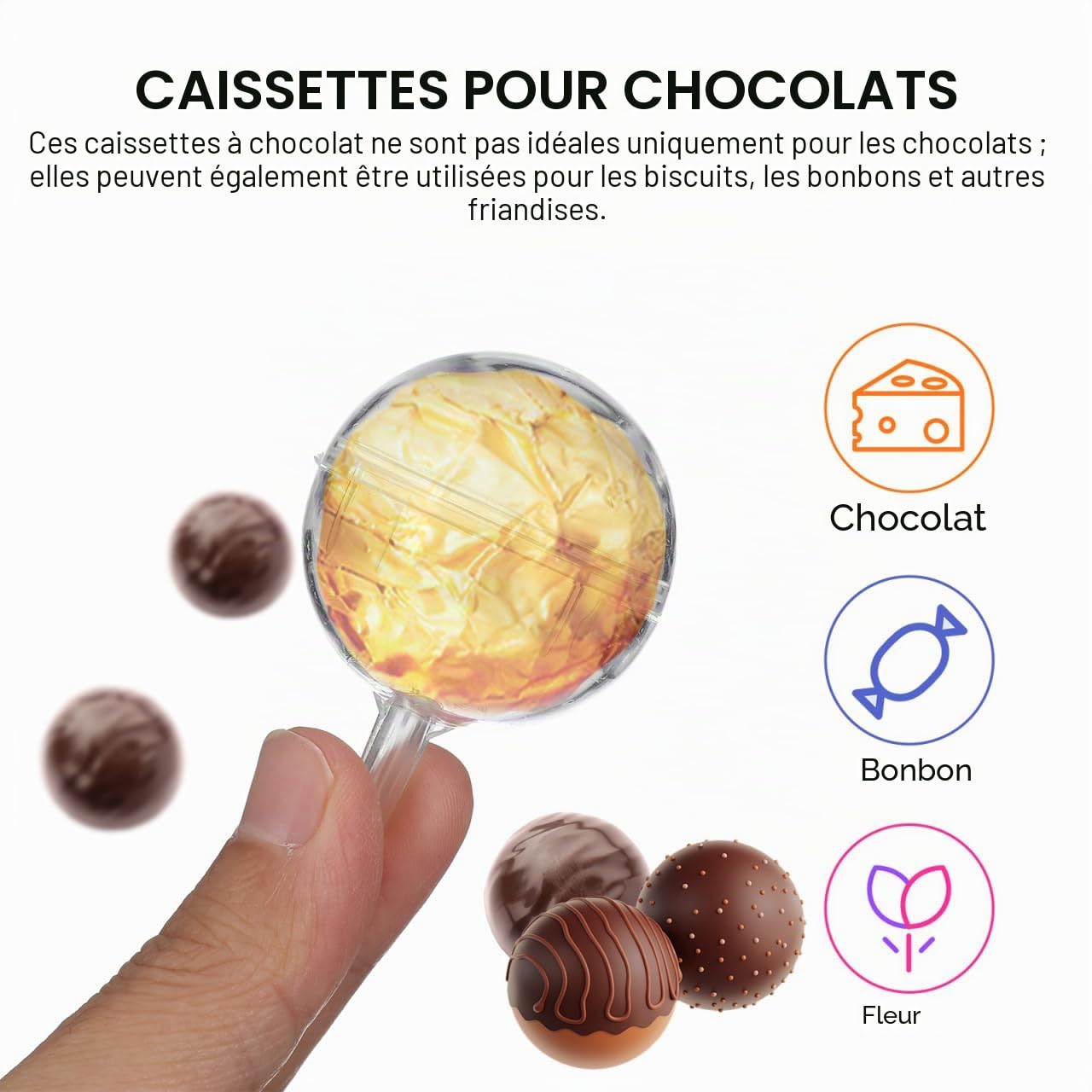 Gatuida Lot de 80 supports ronds transparents pour chocolats, bouquets de bonbons, fleurs de chocolat pour emballage de bouquet, mariage, Saint-Valentin, anniversaire