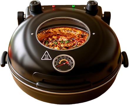 Desktop Home Pizza Oven up to 420 Celsius Commercial Grade Stone Kiln Fryer Compact Design Space Saver with Observation Window and Thermometer, Electric Griddle, Grill, Multipurpose Oven