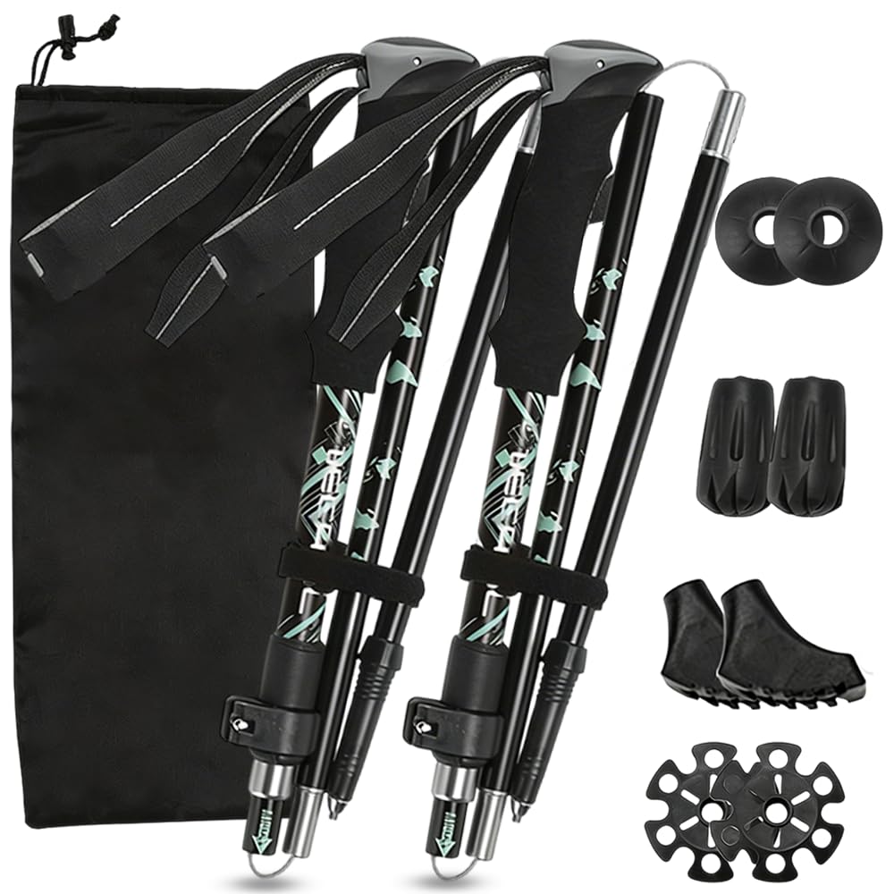Walking Poles, 2 PCS Collapsible Hiking Poles, Foldable Trekking Poles110-125CM Adjustable,Telescopic, Ultralight Trekking Poles For Women Men Senior Backpacking, Hiking, Camping (Black)