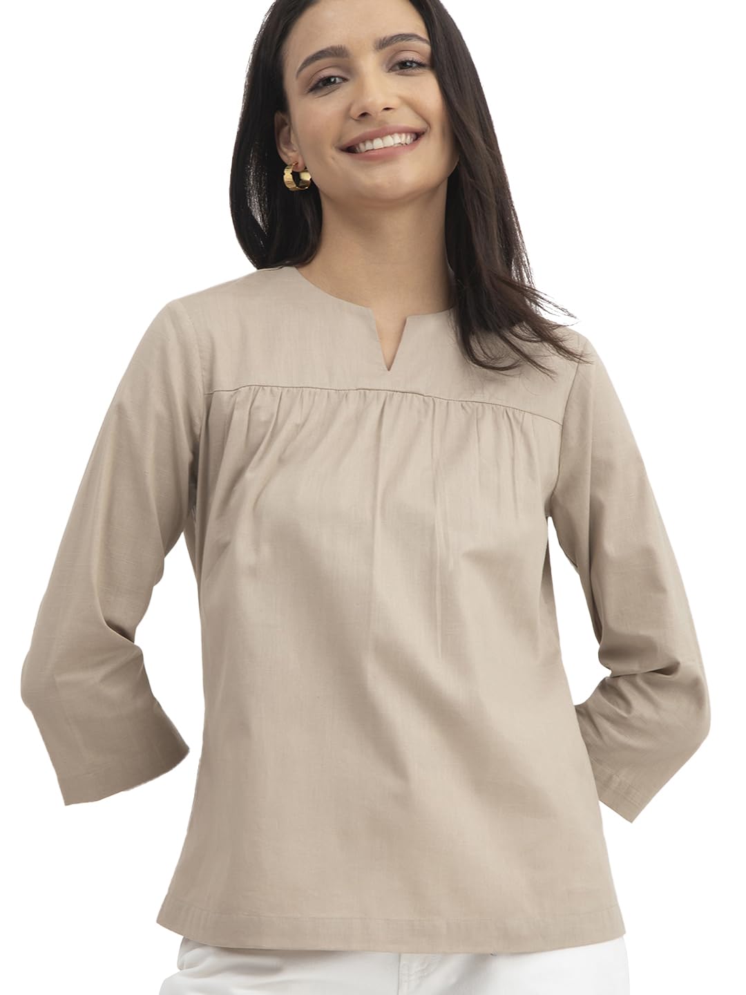 fablestreet Linen Gather Detail Top - Beige-picture-53