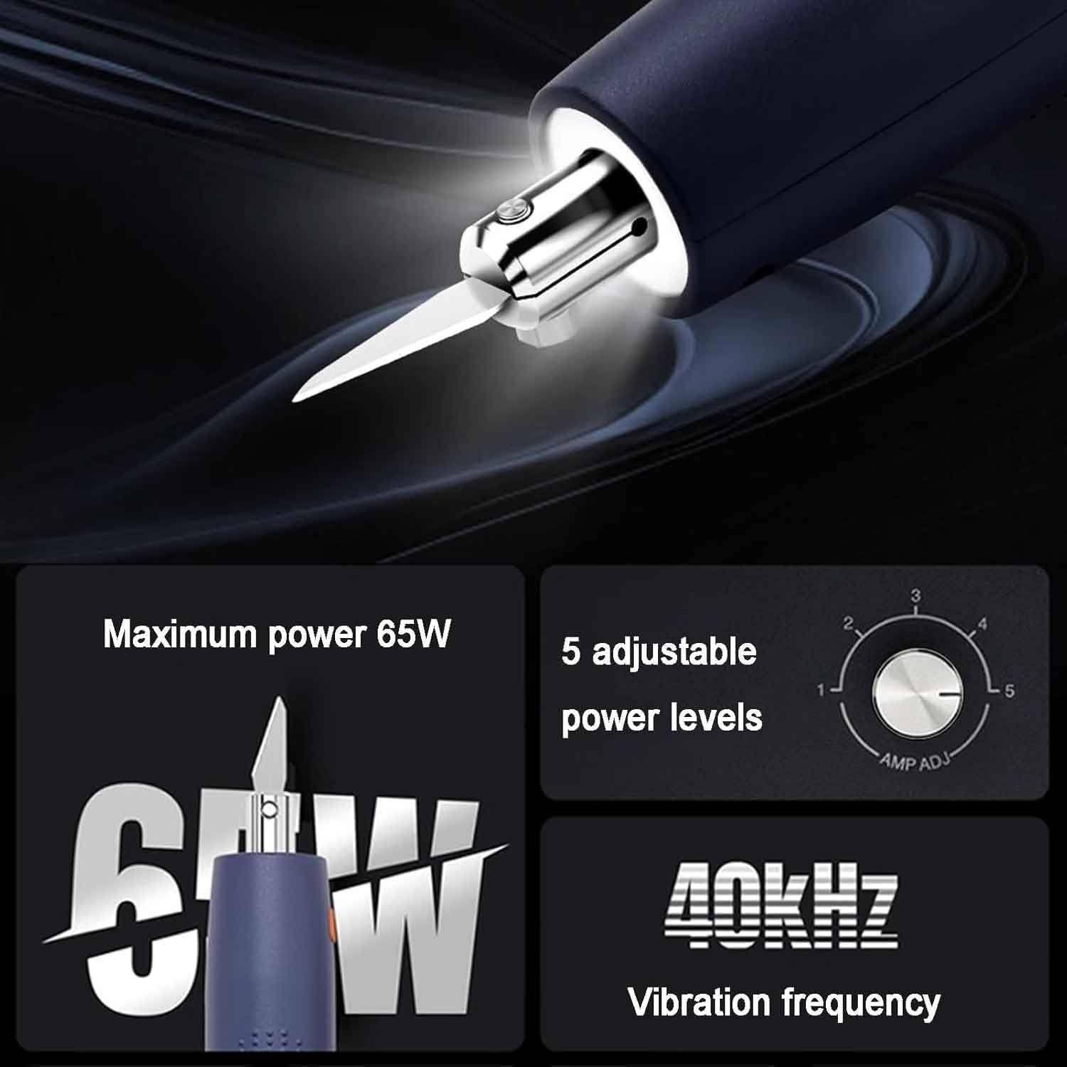 Przenośny nóż do rzeźbienia w żywicy 3D o mocy 65 W z 5 ostrzami i wibracjami 40 kHz, do przycinania i usuwania zadziorów