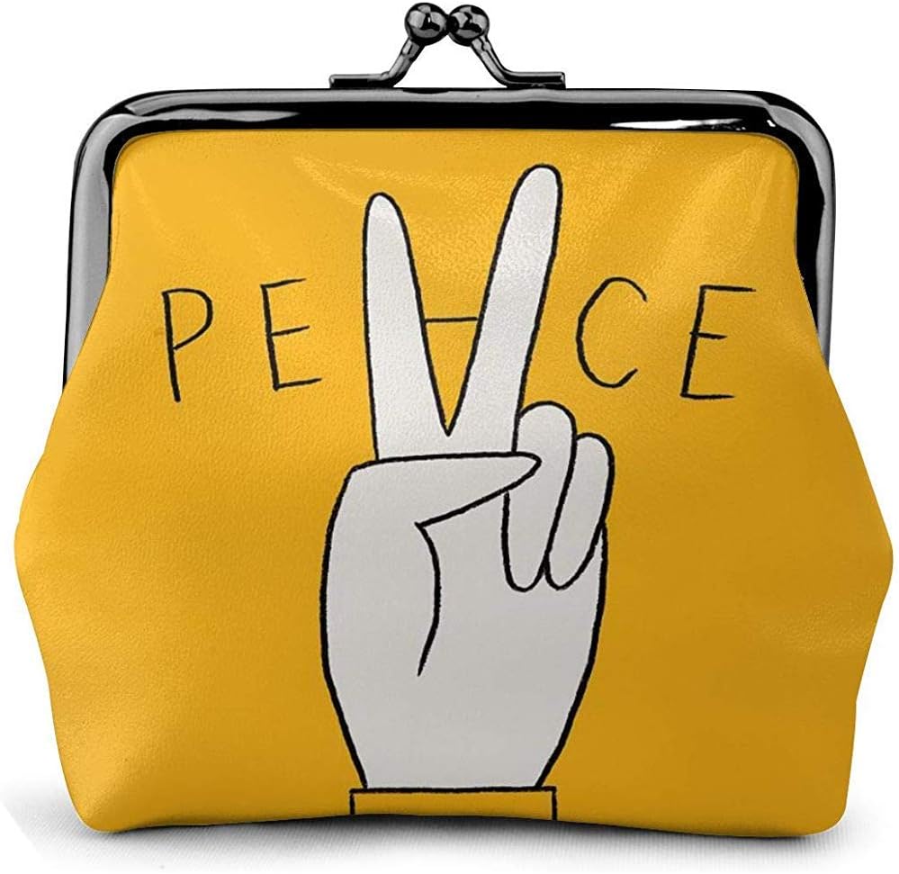 V Sign Orange Peace Victory Hand Vintage Pouch Girl Kiss-Lock Change Purse Wallets Buckle Leather Coin Purses