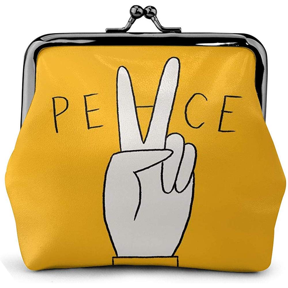 V Sign Orange Peace Victory Hand Vintage Pouch Girl Kiss-Lock Change Purse Wallets Buckle Leather Coin Purses