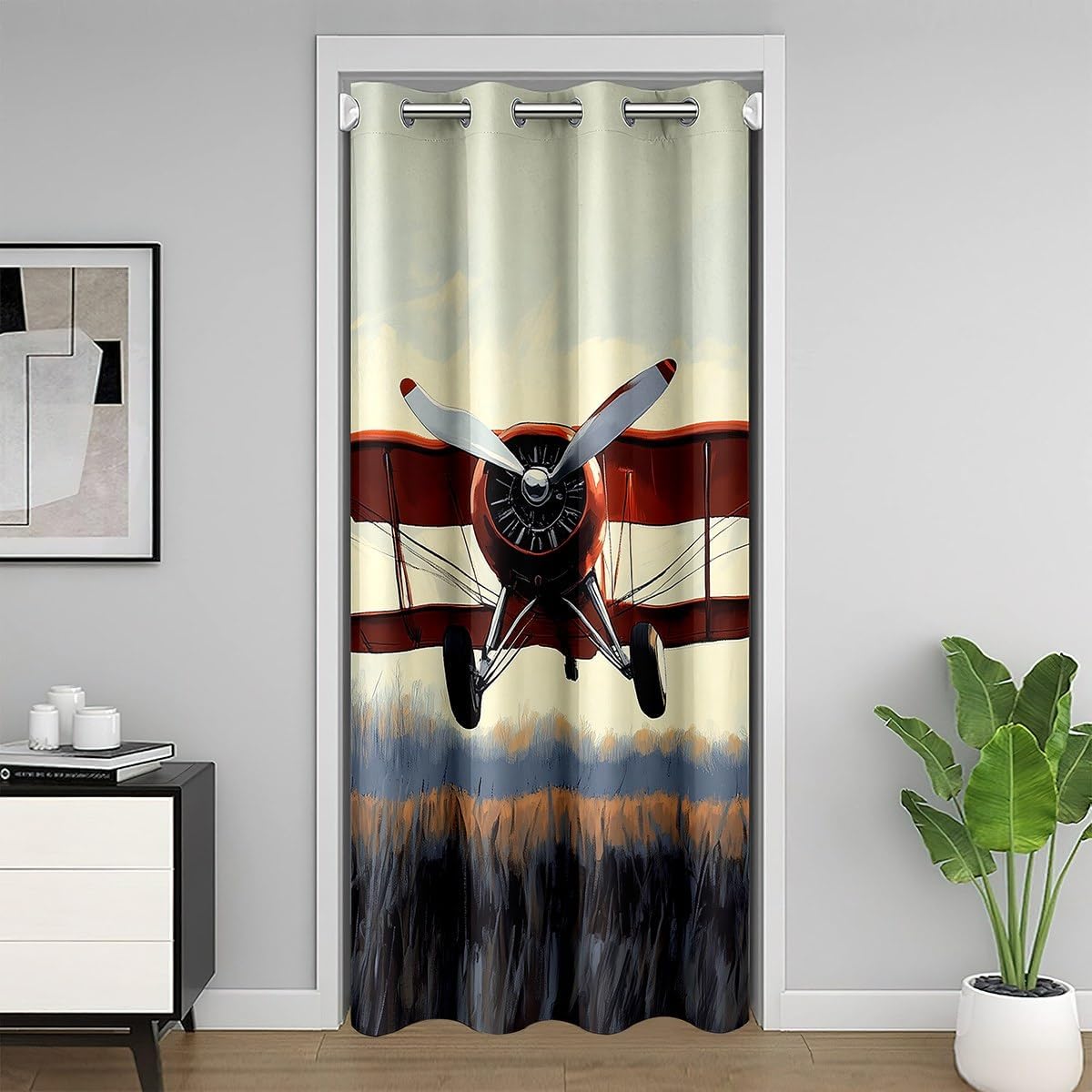 jejeloiu Aircraft Fighter Door Curtain for Doorway Privacy 34x80 Inch 1 Panel Kids Military Airplane Flying Closet Cover Boys Fighter Pilot Room Divider Curtain Army Star Bedroom Living Room Decor