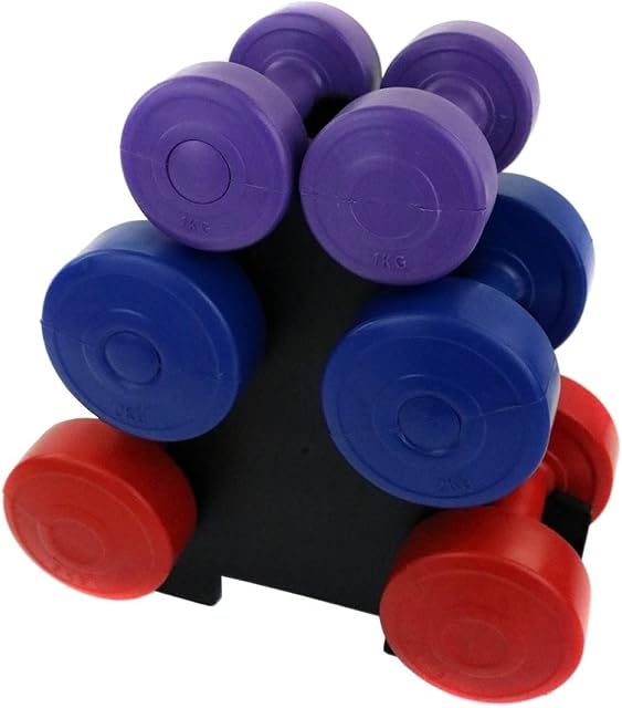 Oypla 12kg Vinyl Hand Dumbbell Workout Weight Set Including Stand