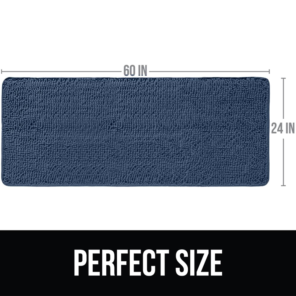 KANGAROO Alfombra de baño de felpa, 60 x 24, extra suave y absorbente Shaggy alfombra de baño, parte inferior fuerte, felpa, lavable para bañera, ducha y baño de niños, azul marino