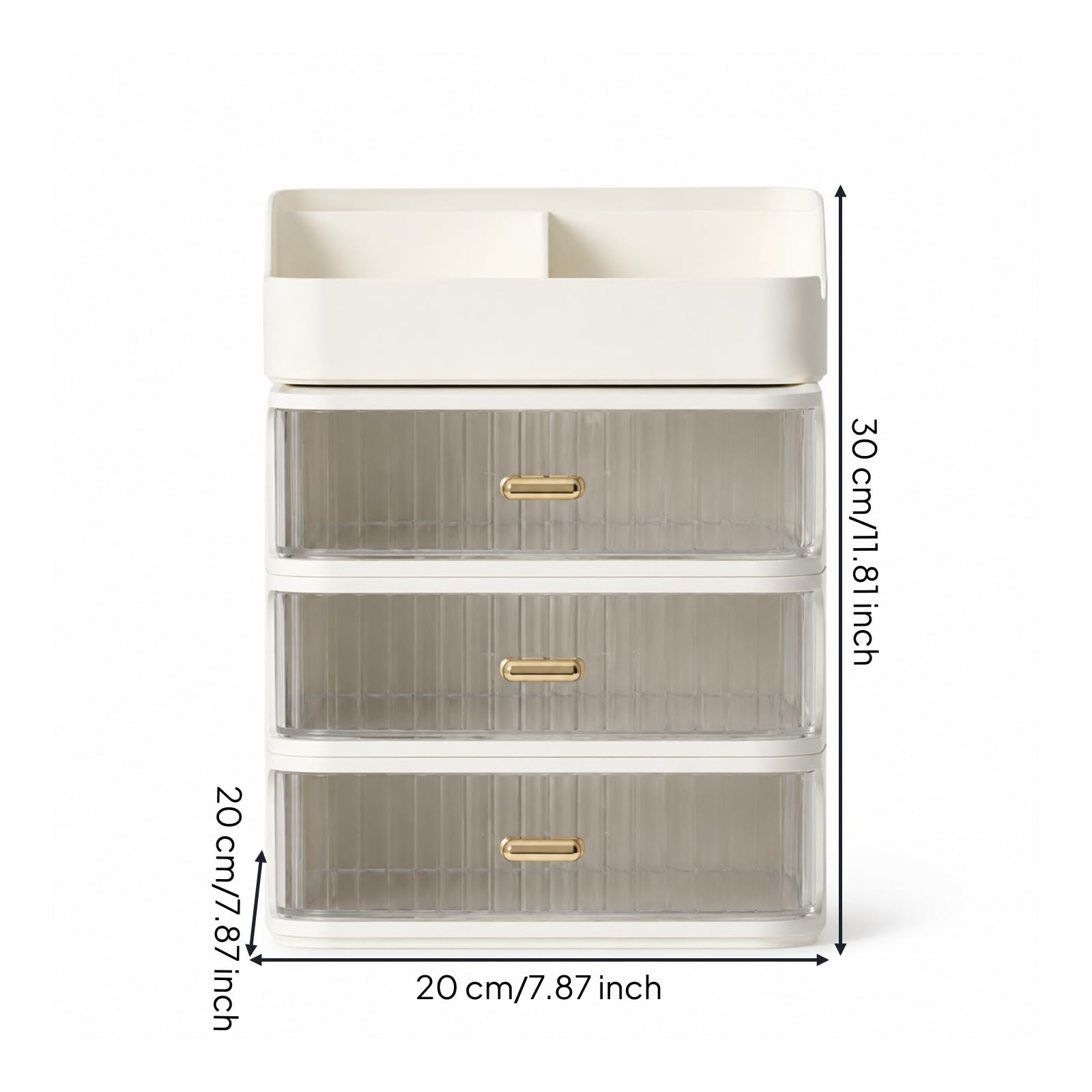 Desktop Storage Container Organizer da Scrivania Portaoggetti con Cassetti Portapenne Scatola Porta Accessori in HPS PP Frontali Fumè Traslucidi Adatto per Dormitorio, 20 20 30 Cm