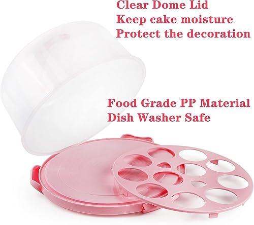 Miniatura 5 de Porta pasteles portátil con asa, soporte redondo para cupcakes con tapa, caja de almacenamiento de plástico para pasteles de 10 pulgadas, 3 bloqueos