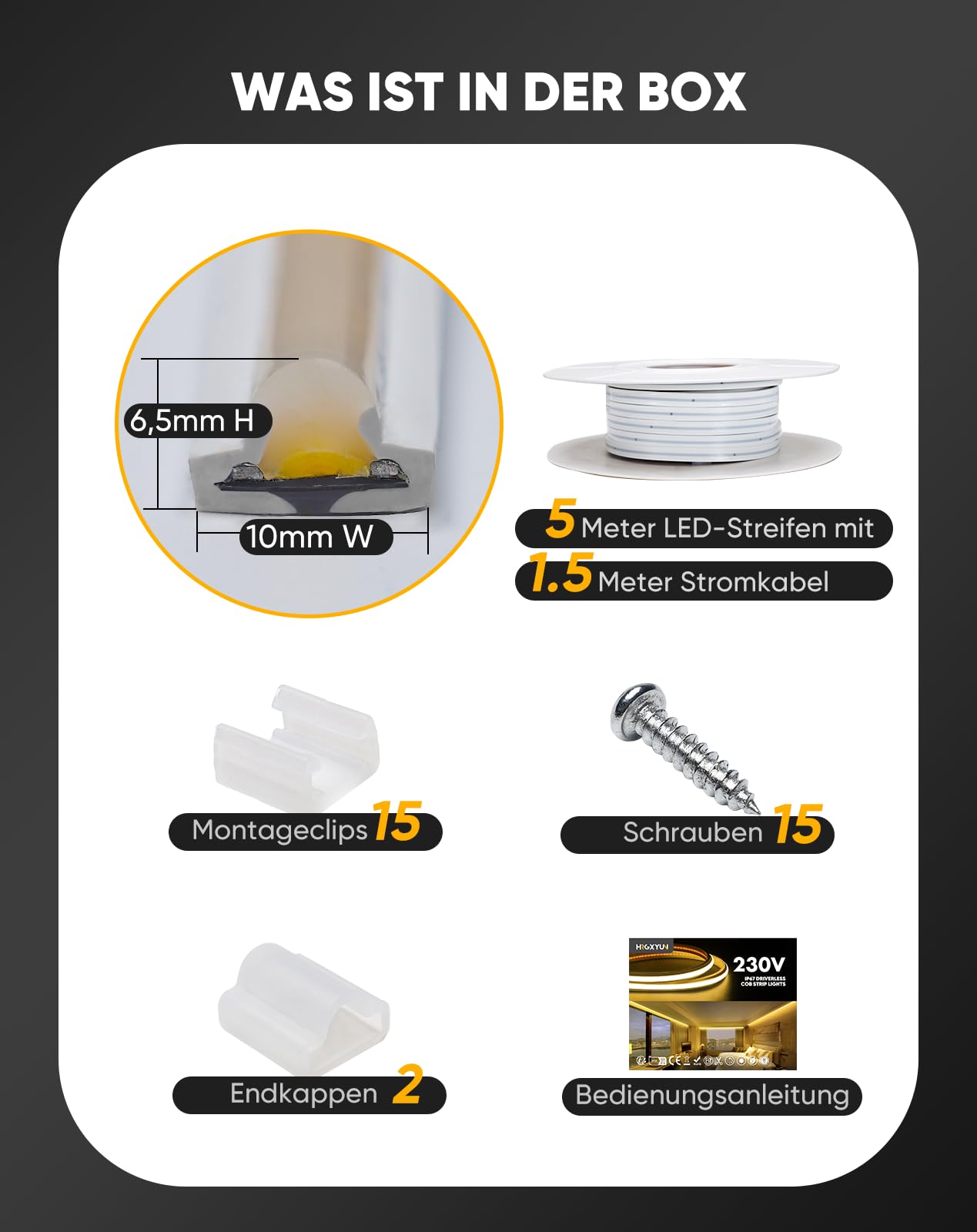 230V COB LED Streifen Aussen, 240 LEDs IP67 Wasserdicht Selbstklebend, Bande LED 900LM Ohne Trafo Flexible Kürzbar für Zimmer und Außen Dekoration Beleuchtung, 4000K Neutralweiß, 5m