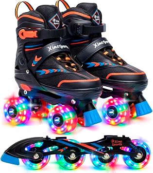 XINO SPORTS 2 in 1 Combo, Kids Roller Skates | Inline Skates - Interchangeable LED Light Up Skates for Kids Ages 6-12, Teens & Adults, Inline Skates for Girls and Boys, Adjustable Roller Skates Blades