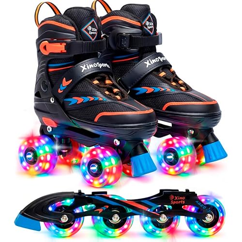 XINO SPORTS 2 in 1 Combo, Kids Roller Skates | Inline Skates - Interchangeable LED Light Up Skates for Kids Ages 6-12, Teens & Adults, Inline Skates for Girls and Boys, Adjustable Roller Skates Blades