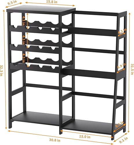 Miniatura 4 de VASMIA Soporte versátil para licor para bar en el hogar, estante para vino, mesa de bar con botella de licor trapezoidal de bambú, gabinete para