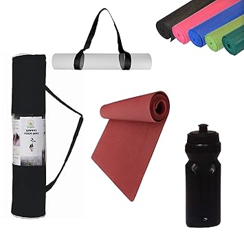 Sapfit Anti-Skid Eva Durable Yoga Mat With Free Carry Bag Strap N Sipper (4 in 1 combo) For Men And Women-Yoga, Pilates And Gym Workout (Make In India) (WINE, 6MM)