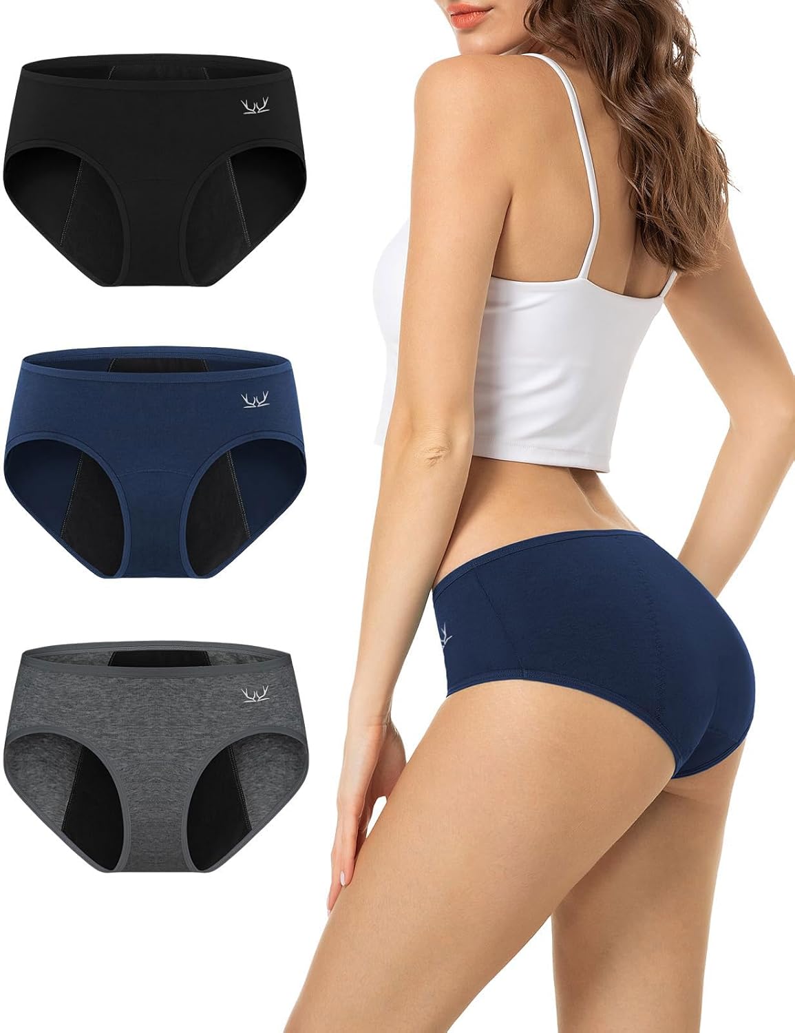 TANSTC Period Underwear for Women Heavy Flow Leakproof Menstrual Panties Postpartum Hipster Briefs 3 Pack